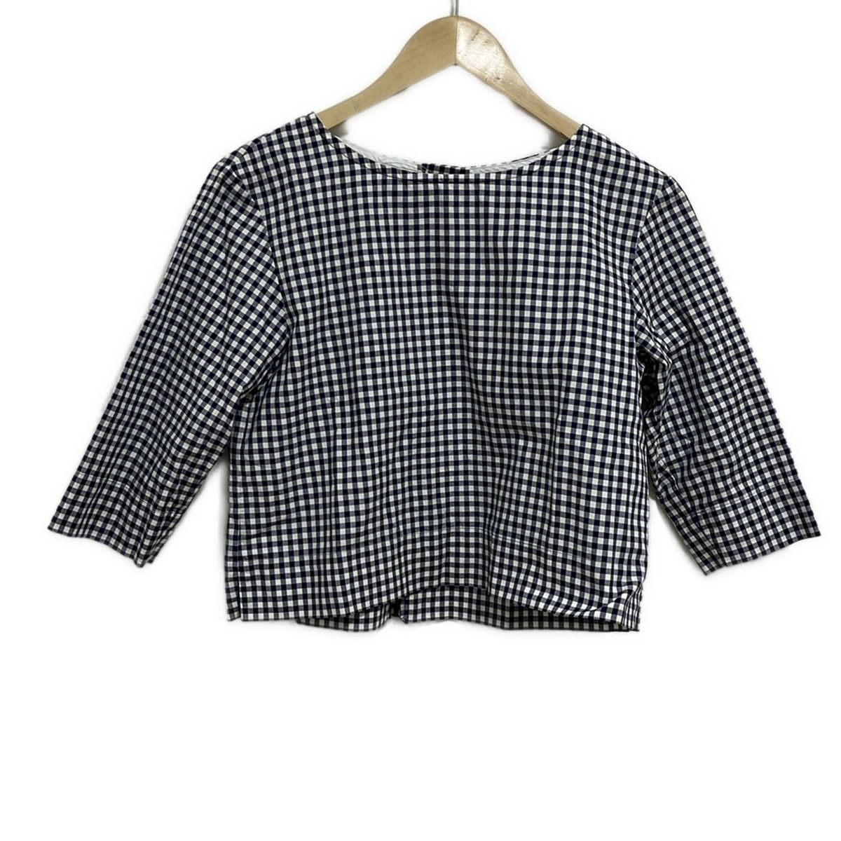 23区 ニジュウサンク 七分袖シャツブラウス サイズ32 XS レディース - 白×ネイビー チェック柄