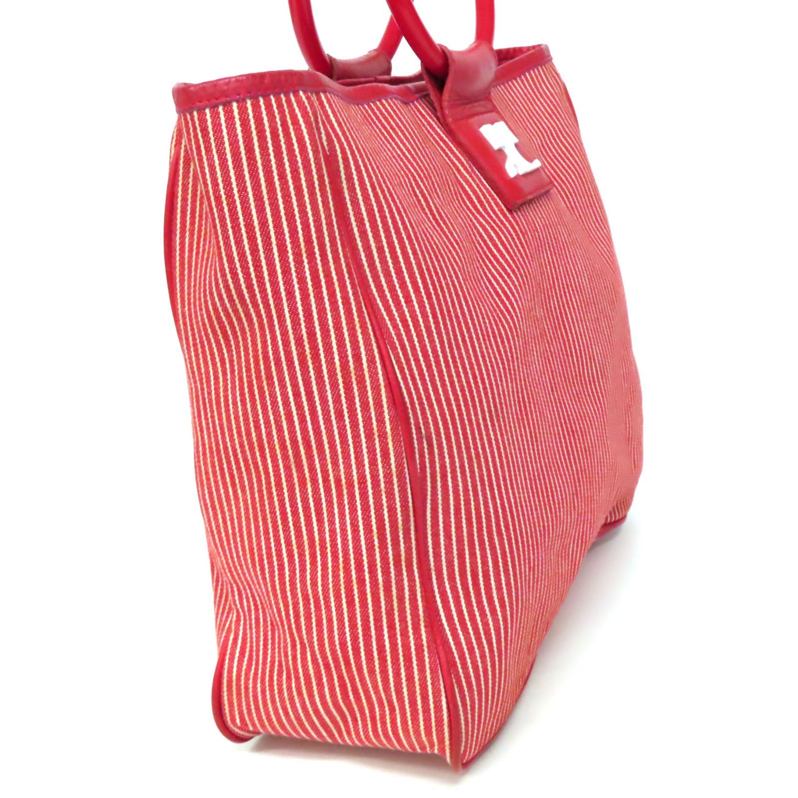OE25031 美品 Courreges クレージュ ロゴプレート ストライプ柄