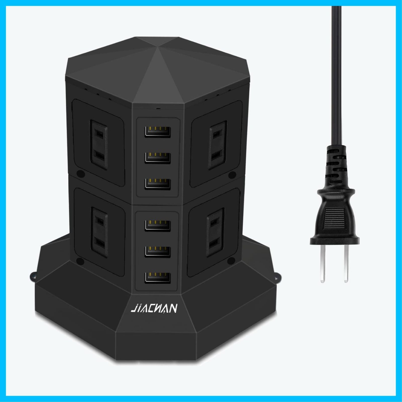 8AC 6USB 雷ガード 過負荷保護 1500W タワー式電源タップ 縦 タワー式電源タップ 縦 8AC 6USB 雷ガード 過負荷保護 1500W