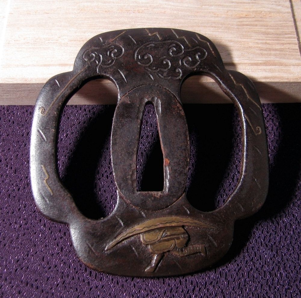 時代武具 鉄製肥後大鍔 時雨傘の図 幅 8.25cm 志水甚五 桐 江戸時代 25j006 WWW_IBETON_RU