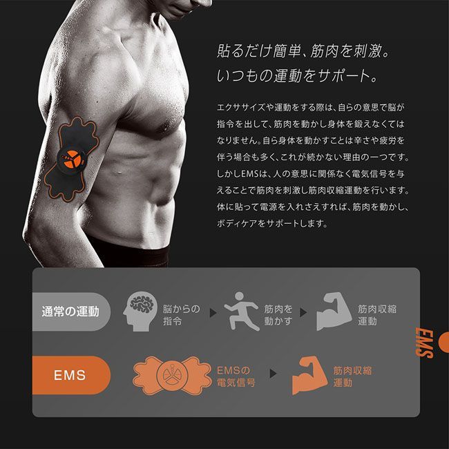 EMS 電気 筋肉収縮運動 筋トレ 引き締め ダイエット コンパクト 貼る 