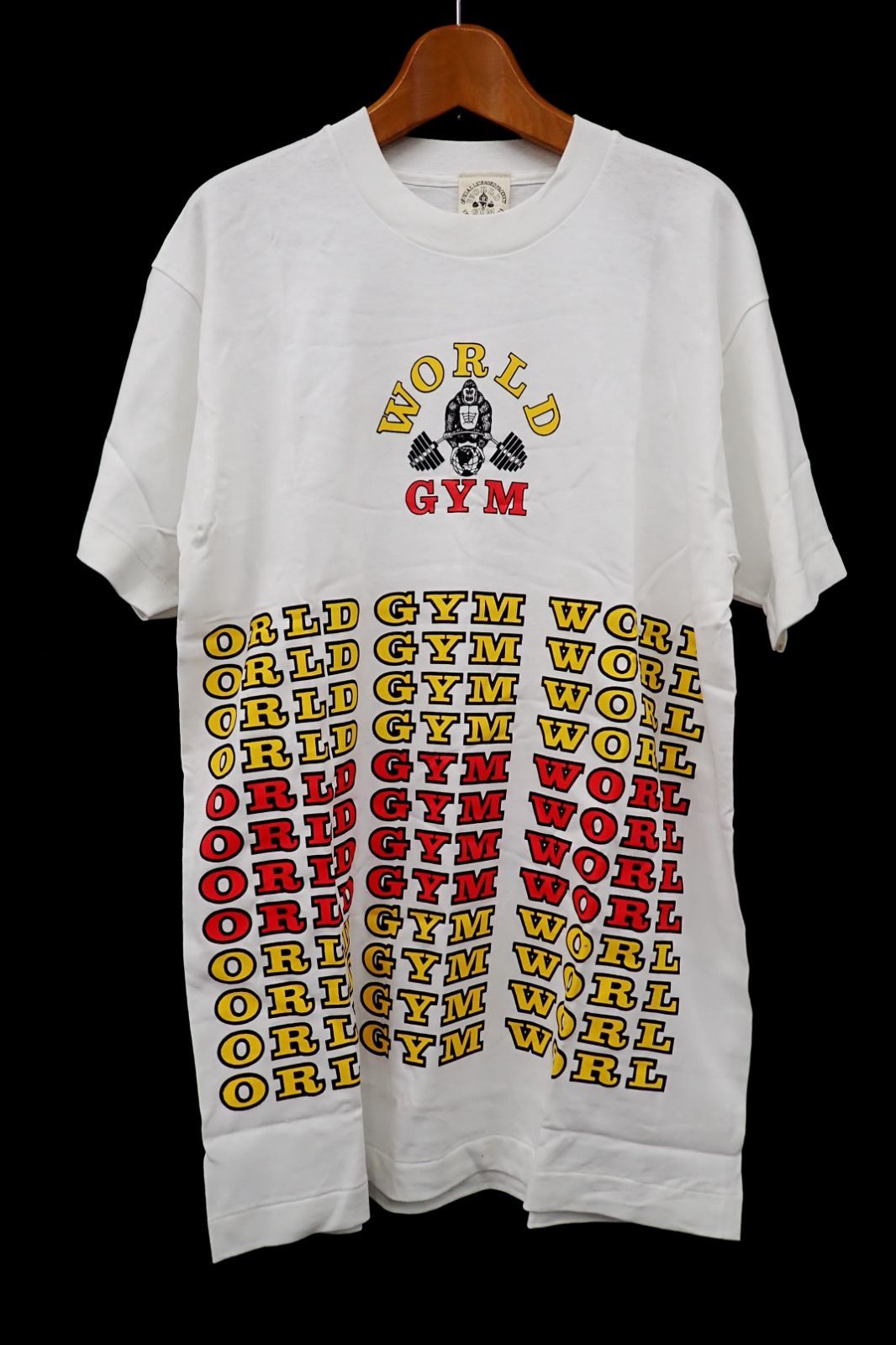 △衣類10 world gym 90s USA製 ワールドジム ゴリラ 白 Tシャツ 