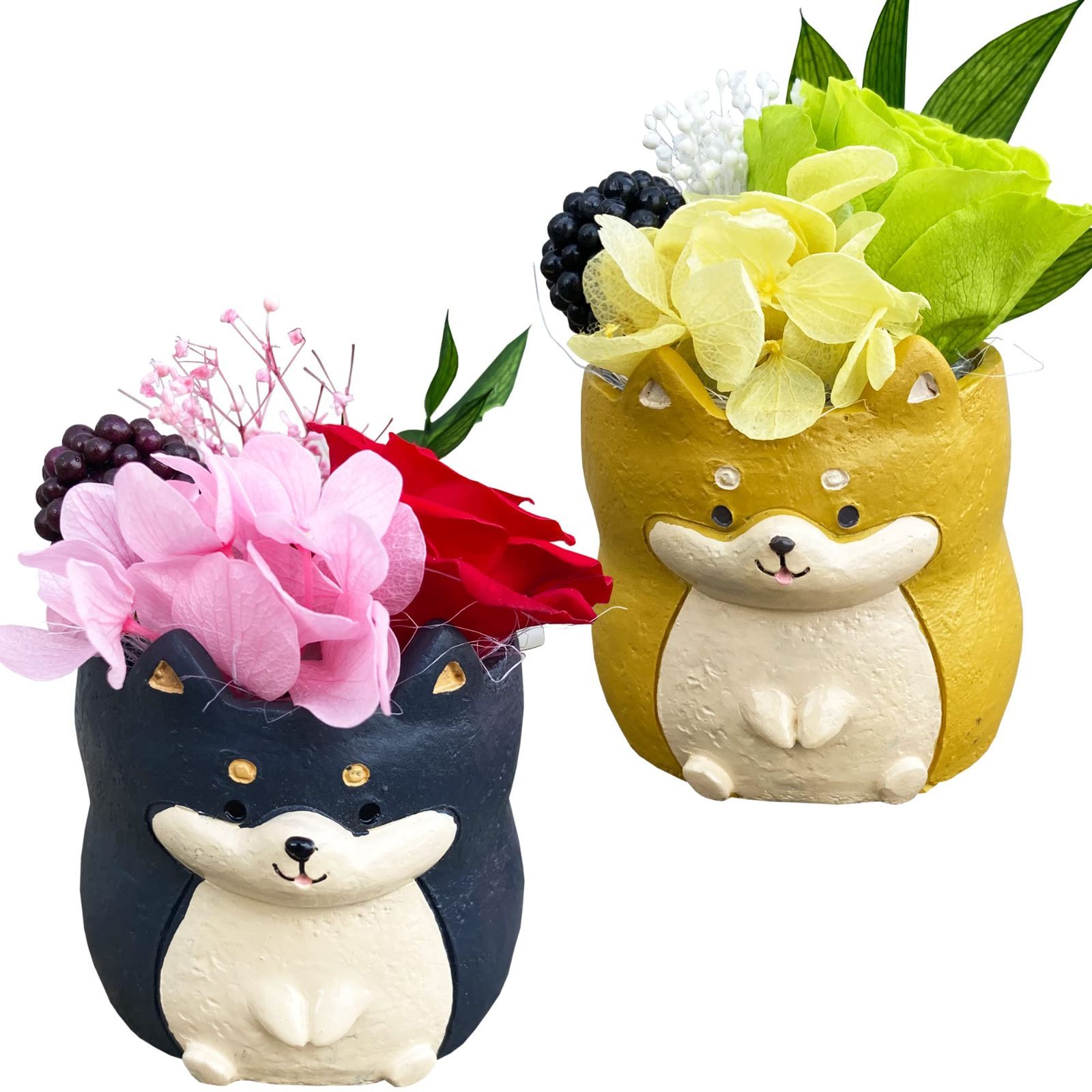 【新着商品】柴犬 いぬ お花 ペアセット プレゼント プリザ 黒柴 花 茶柴 花のギフト社 プリザーブドフラワー