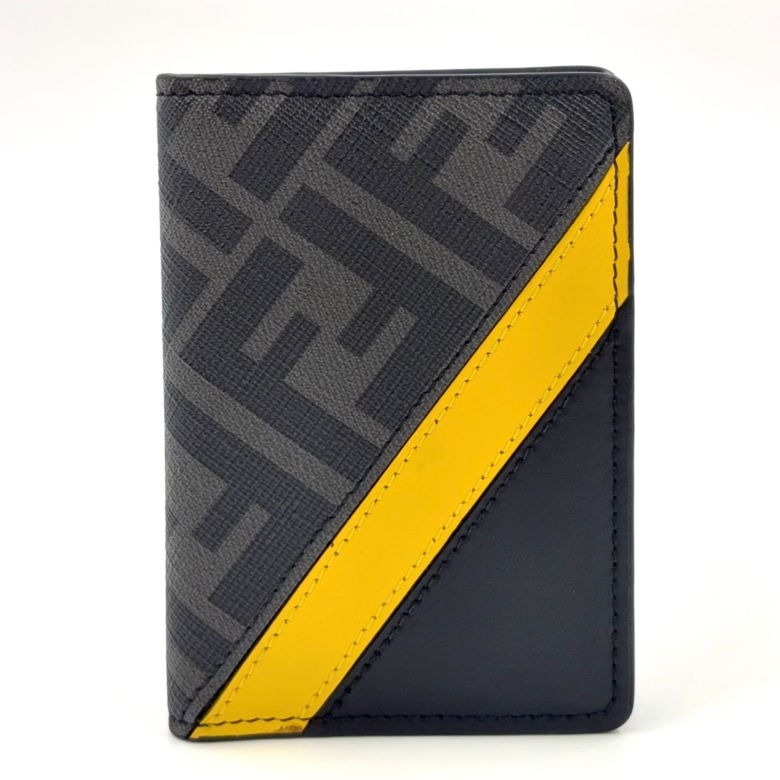 FENDI ダイアゴナル レザー×PVC イエロー×ブラック カードケース 7MO349-A9XS