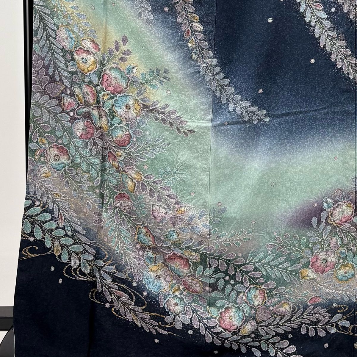 訪問着 身丈168cm 裄丈68.5cm L 袷 辻が花柄 金彩 染め分け 紺色