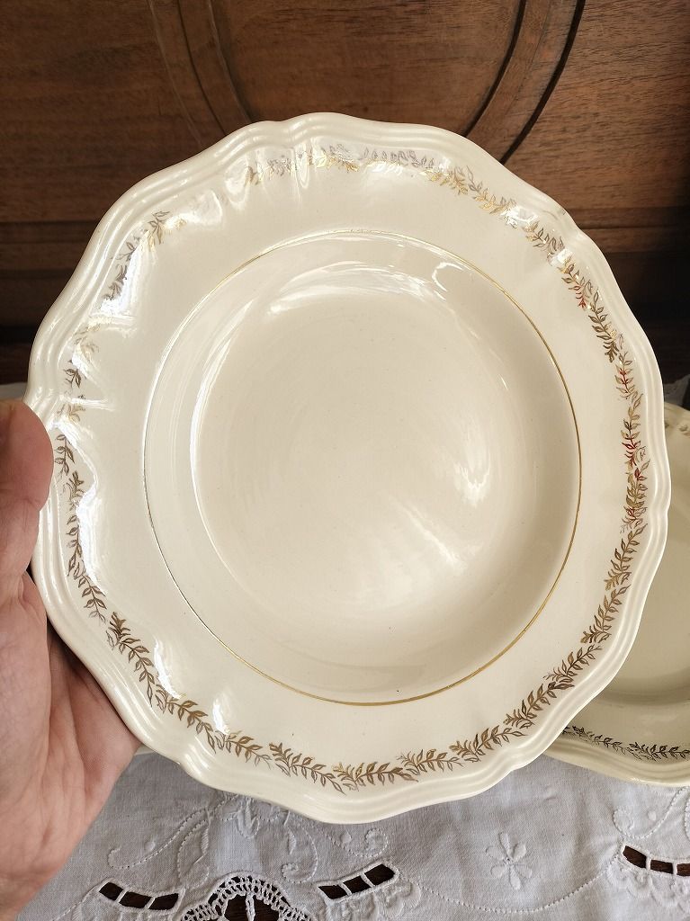 フランス アンティーク 絵つき 花リム 皿 3枚セット サルグミンヌ 2枚