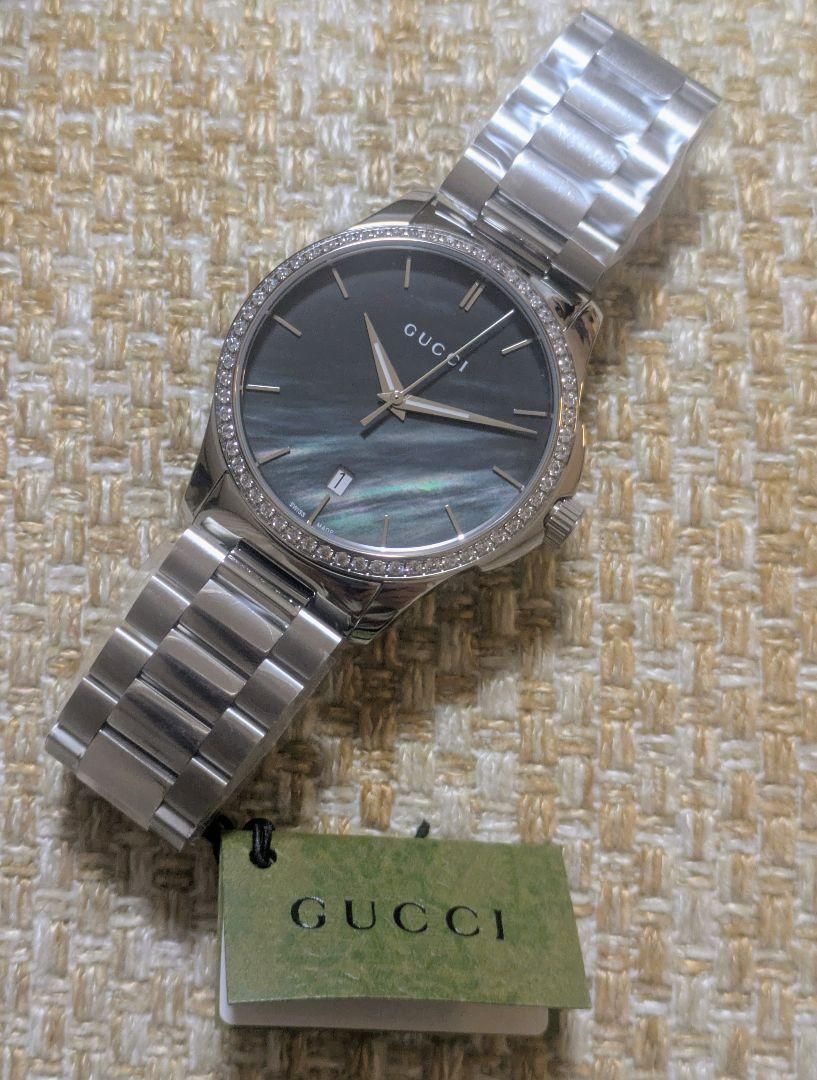 新品未使用　GUCCI　腕時計　ダイヤ ブラックシェル　YA126458 GUCCI 腕時計 ダイヤ ブラックシェル YA126458 - メルカリ