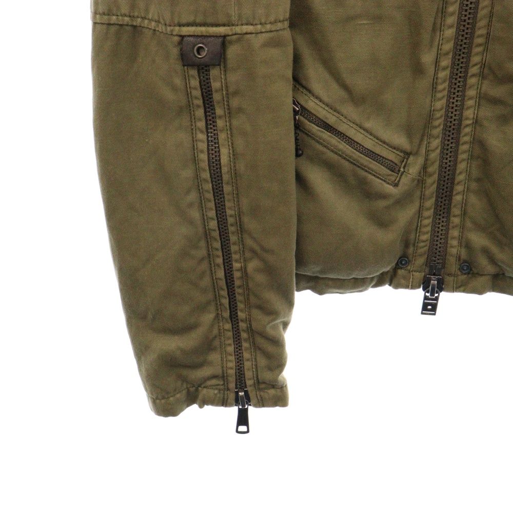 DIESEL ディーゼル レザーカラー 多重ジップ ミリタリージャケット ブルゾン カーキ DIESEL (ディーゼル) レザーカラー 多重ジップ ミリタリージャケット