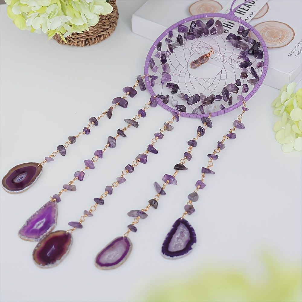 貝殻とアメジスト　ドリームキャッチャー ドリームキャッチャー 天然石 アメジスト オーナメント モビール
