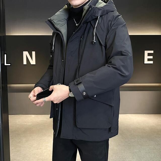 [L]秋冬 コーデ メンズ  服 シンプル ファッション オシャレ 大人 かっこいい 大きいサイズ ストリート 紳士服 ミドル丈 ダウン ジャケット ハイエンド 厚手 フード付き ウィンタージャケット