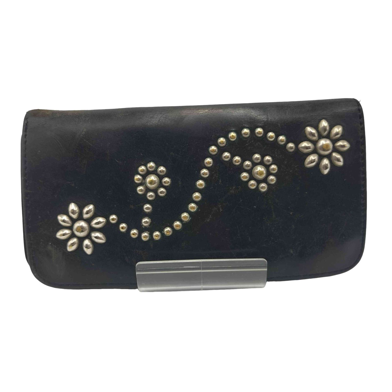 HTC フラワースタッズ レザー 二つ折り ロングウォレット 長財布