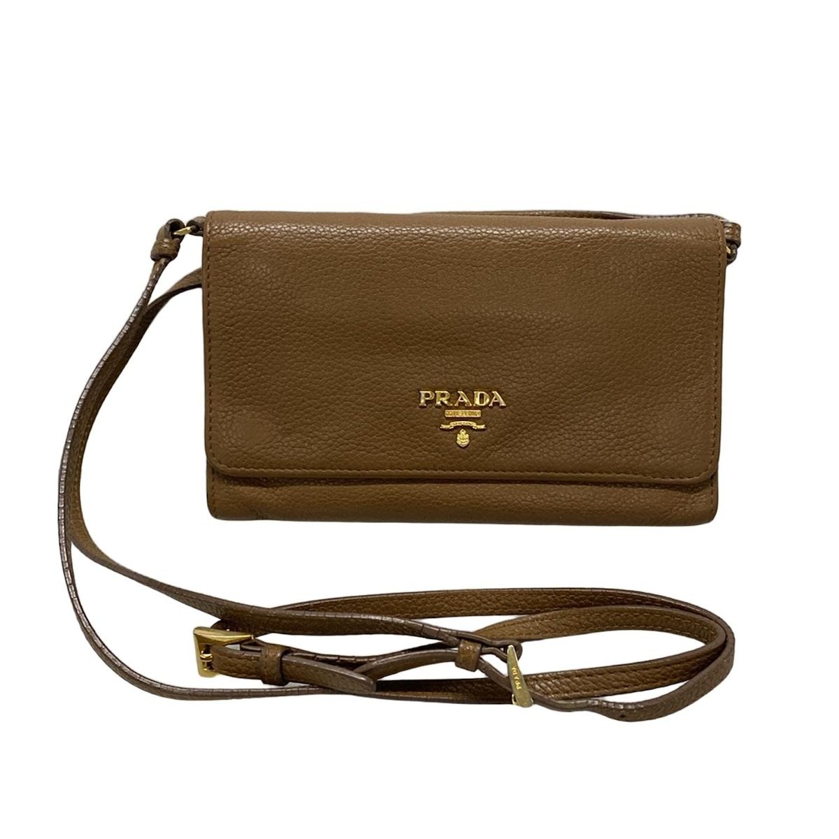 PRADA プラダ 財布 ロゴ 1M1437 ダークブラウン ショルダーウォレット レザー