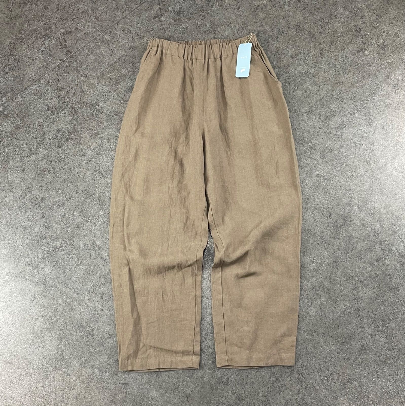定価17 380円 nofl ノフル 京都染め リネンテーパードパンツ ワイド イージー ウエストゴム入り モカ茶 無地 麻 リネン 644210460