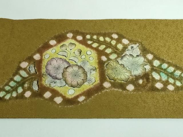 平和屋本店□極上 樋熊哲也 辻が花 絞り 手描き 九寸名古屋帯 梅幸茶色