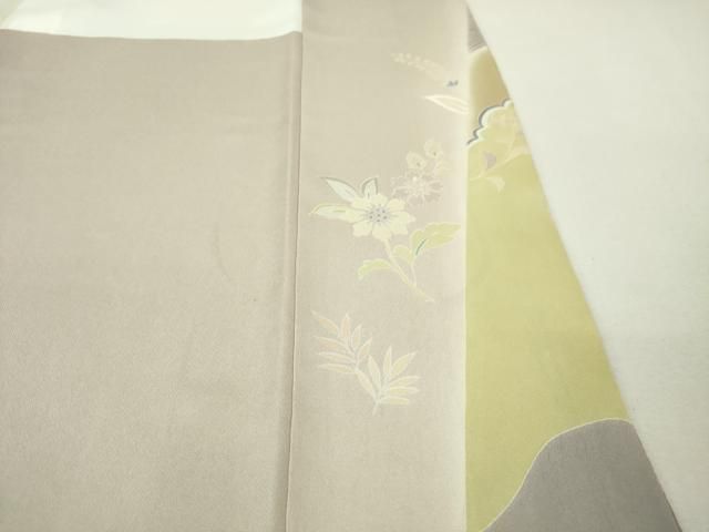 平和屋本店□極上 創業460年・千總 訪問着 刺繍 吉祥花文 薄梅鼠色地