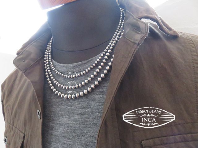 ナバホパール ネックレス 6mm シルバー925 インディアンジュエリーINCA インディアンジュエリー ネックレス ナバホパール ハンドメイド