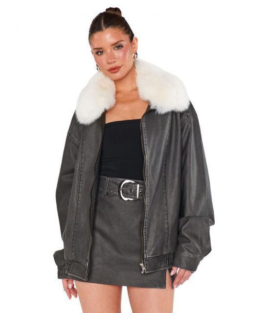 【送料無料】 ウミーユアムーム レディース コート アウター Motor City Jacket Vintage Black Faux Leather Faux Fur