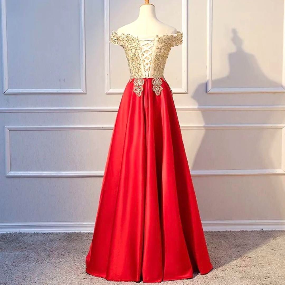 繊細なお花のレースが美しいサテンスカートのイブニングドレス 25年新作 新品未使用 繊細なお花のレースが美しいサテンスカートの