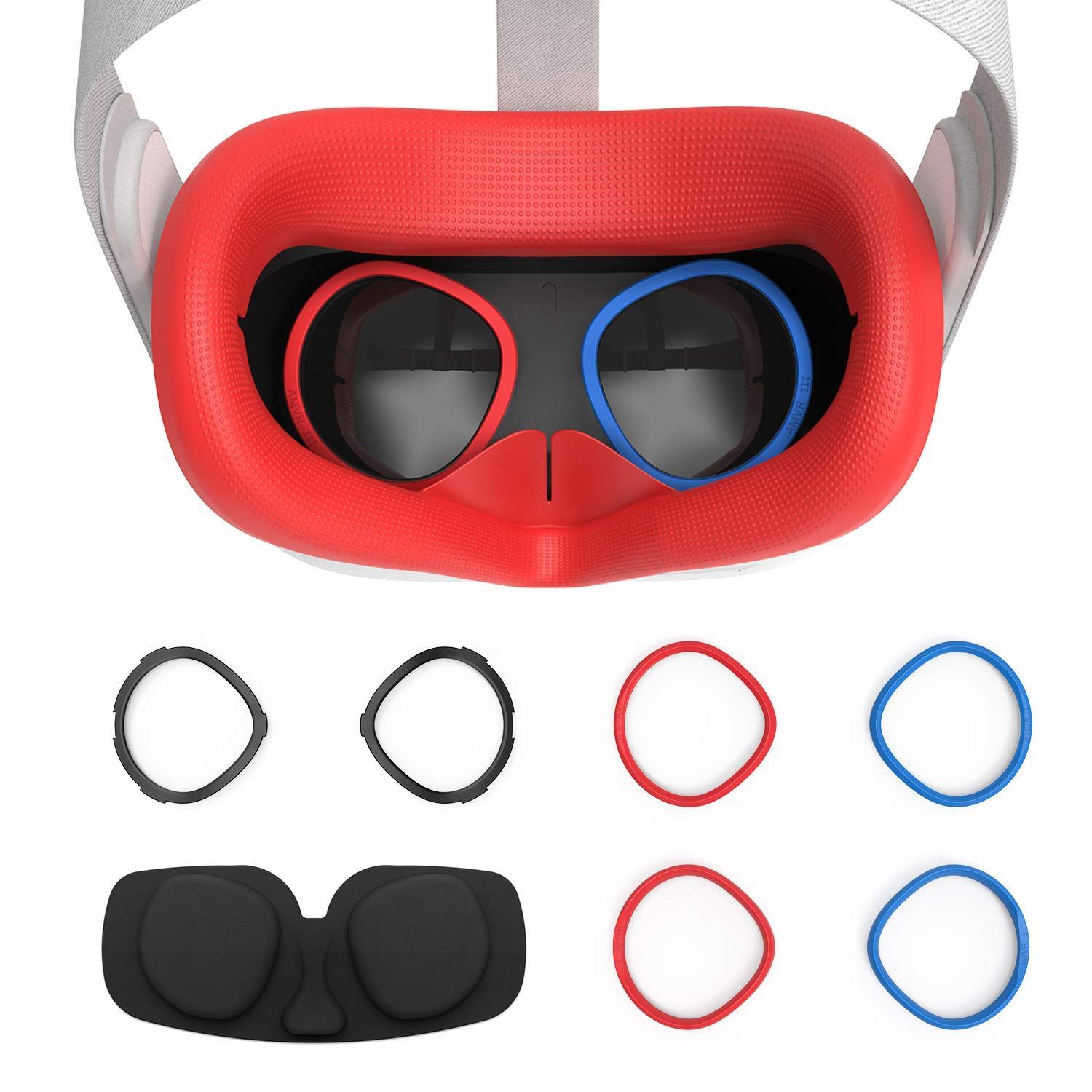 【人気商品】VRレンズカバー レンズスクラッチ防止リング シリコン製 に対応シリコーンカバー 交換用 洗濯可能 汚れ防止 2 専用 3 Quest in 1 AMVR アクセサリセット レッド