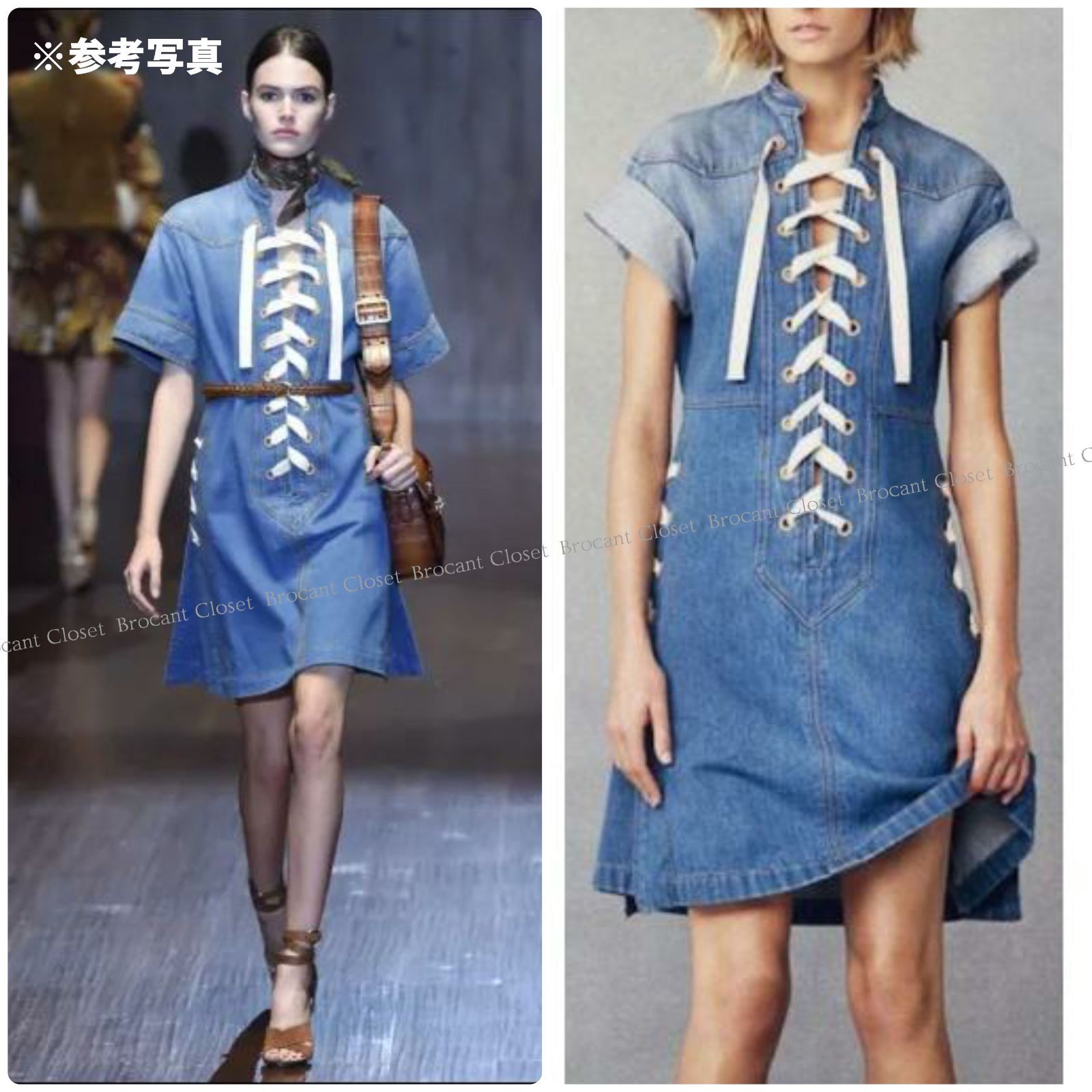 GUCCI グッチ GG ミラノコレクション デニム レースアップ ミニ ドレス