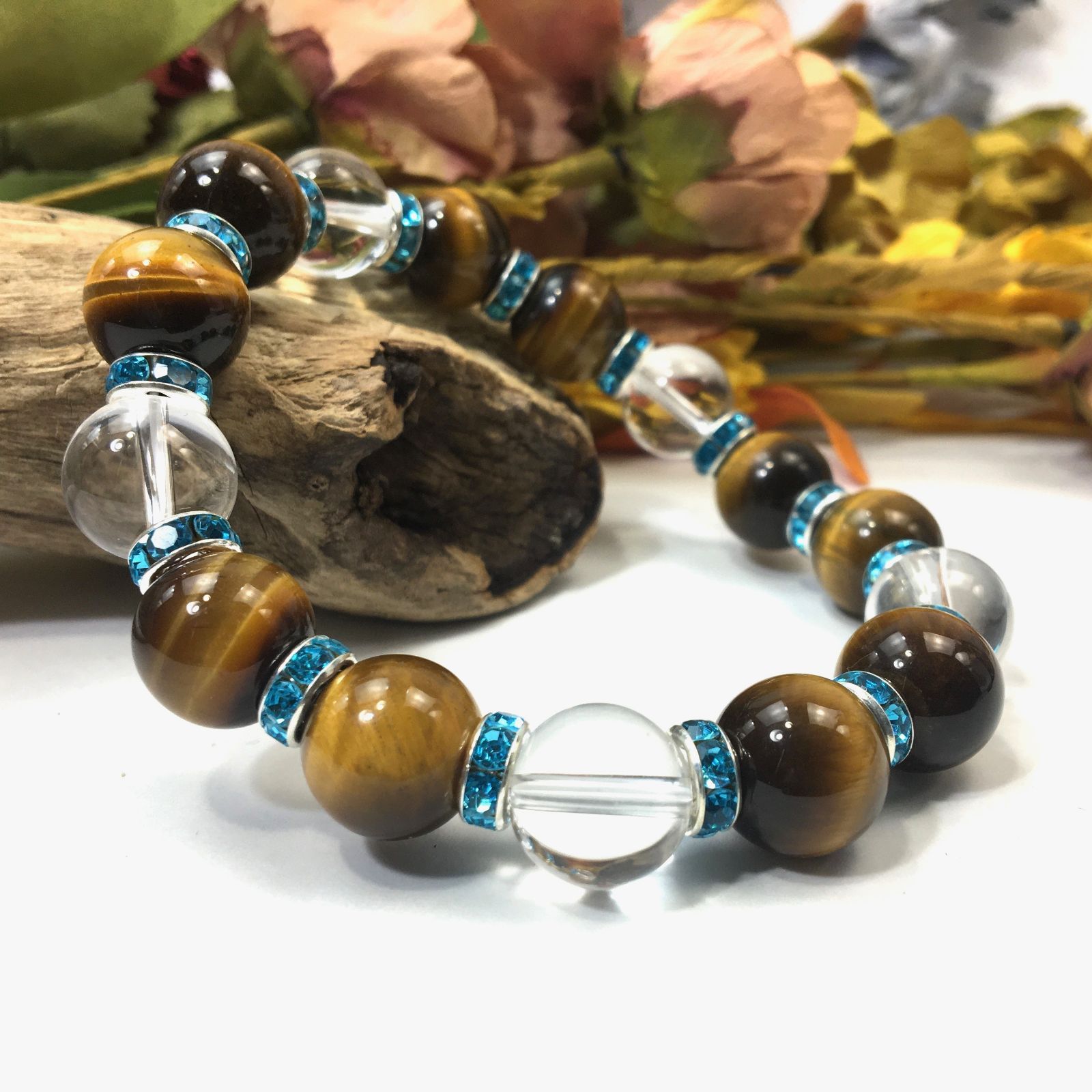 タイガーアイ&水晶 パワーストーン　ブレスレット 天然石 12mm （ライトブルー）メンズ・レディース　男性・女性　数珠ブレス　開運  [1] 人気・おすすめ｜売れ筋商品・話題商品におすすめ 品質チェック済み 安心配送 国内在庫あり・安心サポート付き