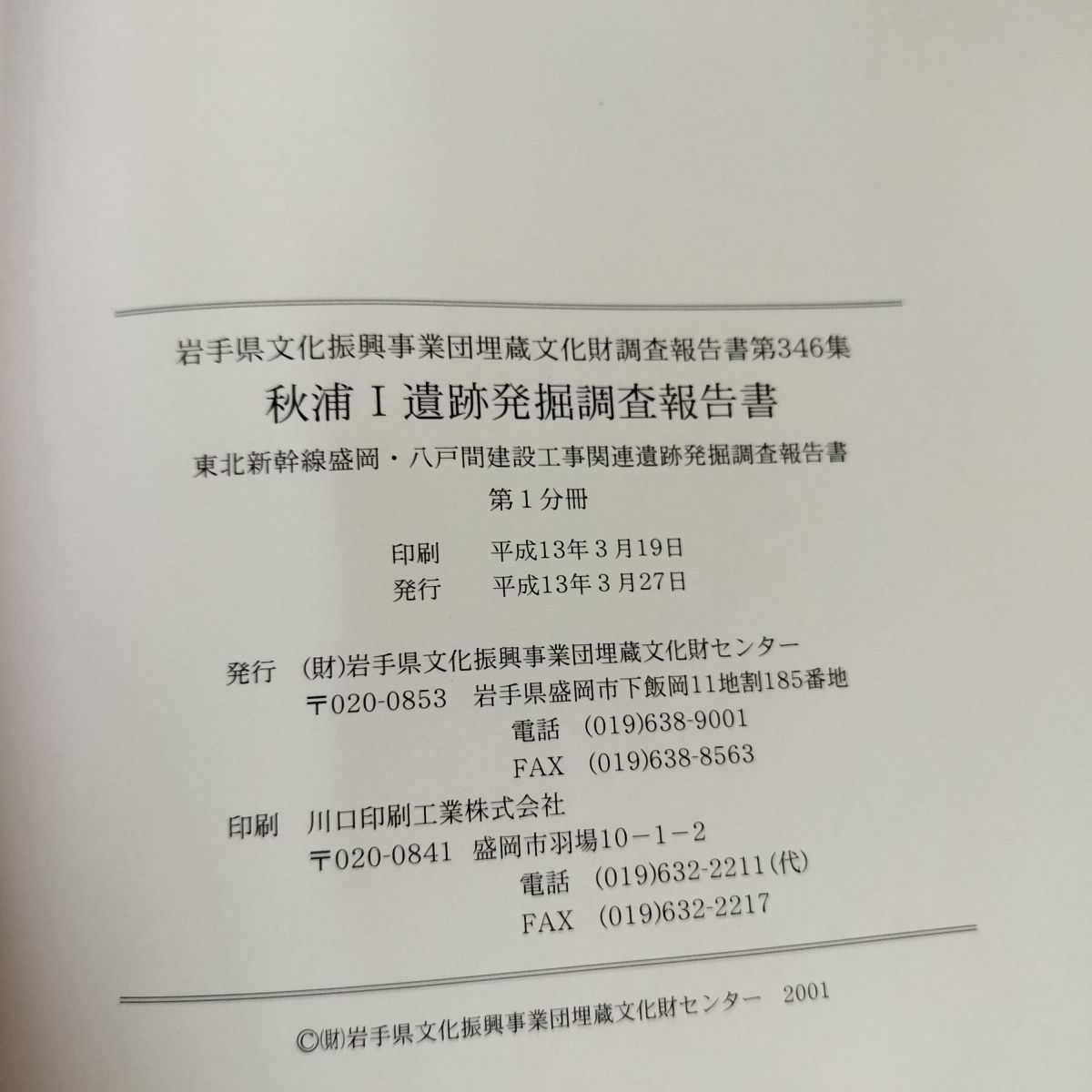 計2冊 本文編+遺物・写真図版編 秋浦Ⅰ遺跡発掘調査報告書 岩手
