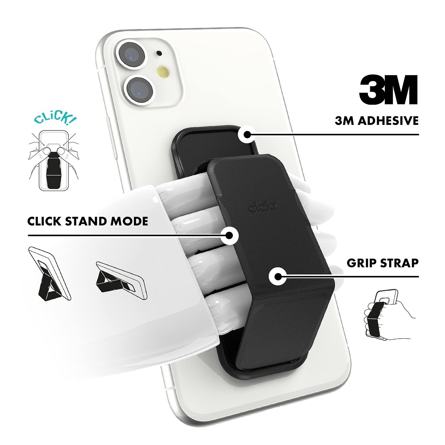 CLCKR スマホスタンド u0026 グリップ 縦置き/横置き スマホリングの次はこれ スリムデザイン iPhone iPad Android Xperia 各種スマホに対応 ケース に装着可 ユニバーサル スマホホルダー PUレザー ペ [ グリップ CLCKR スマホスタンド スタンド 0 1