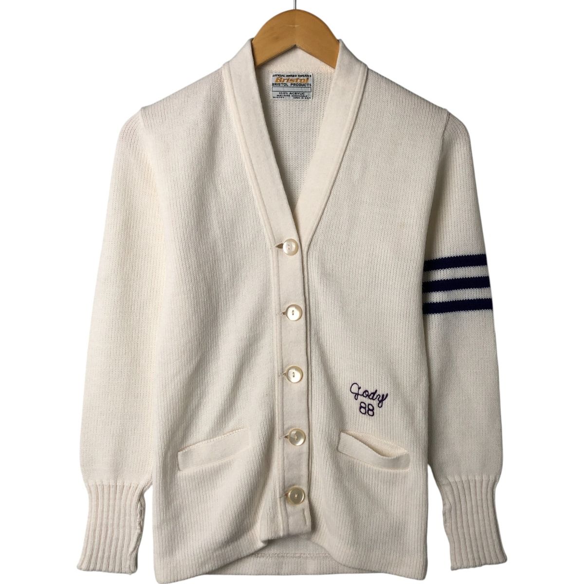 古着 80年代 BRISTOL アクリルレタードニットカーディガン USA製 