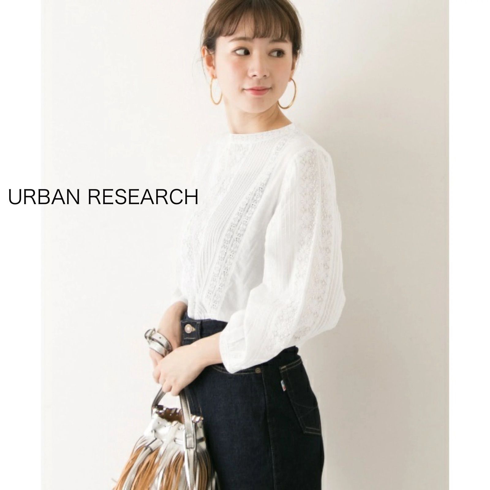 URBAN RESEARCH - アンティークレースブラウス(ロングスリーブ) BLACK URBAN RESEARCH アンティークレースブラウス(ロングスリーブ