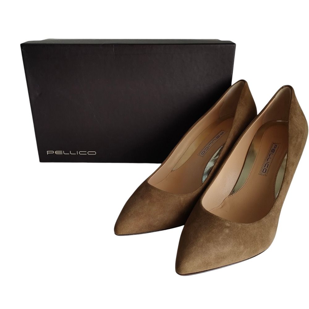 【未使用級】PELLICO ブラウン スエード ポインテッドトゥパンプス38.5 美品 PELLICO ペリーコ ポインテッドトゥ スエードパンプス