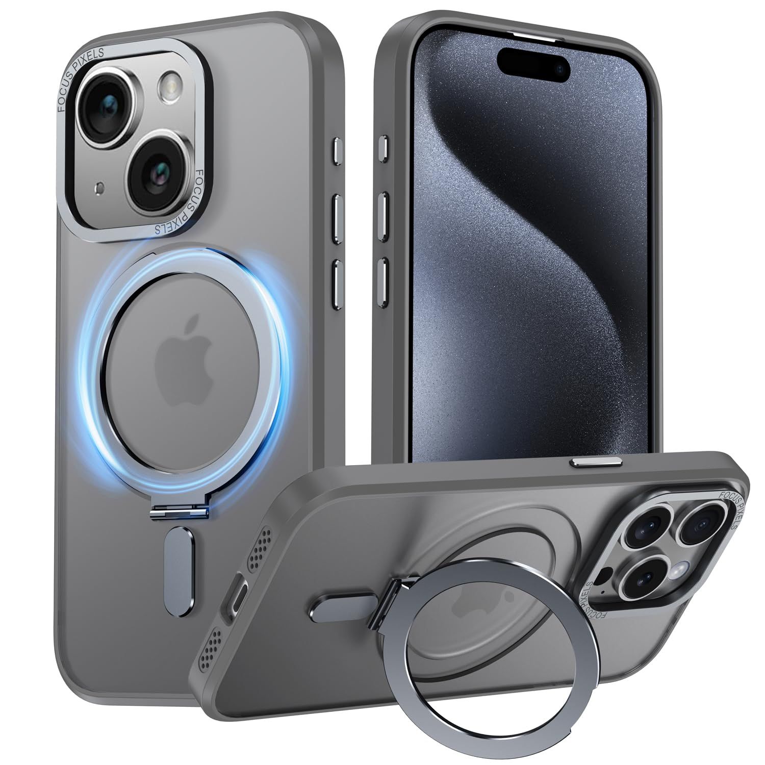【新着商品】iPhone 15 適用 ケース MagSafe対応 隠し収納式 多機能一体スタンド アイフォン15 カバー OURJOY スマホケース マット感 半透明 米軍規格 耐衝撃 カメラレンズ保護 あいほん15 ワイヤレ