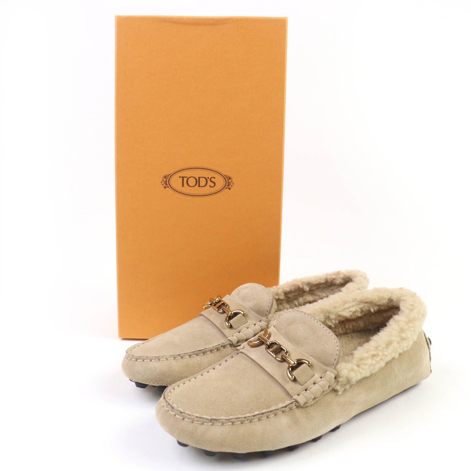 ドンドン見直し TOD’S トッズ 24 AW ゴンミーニ バブル スウェードレザー ムートン ドライビングシューズ ベージュ 37 き イタリア製 レディース