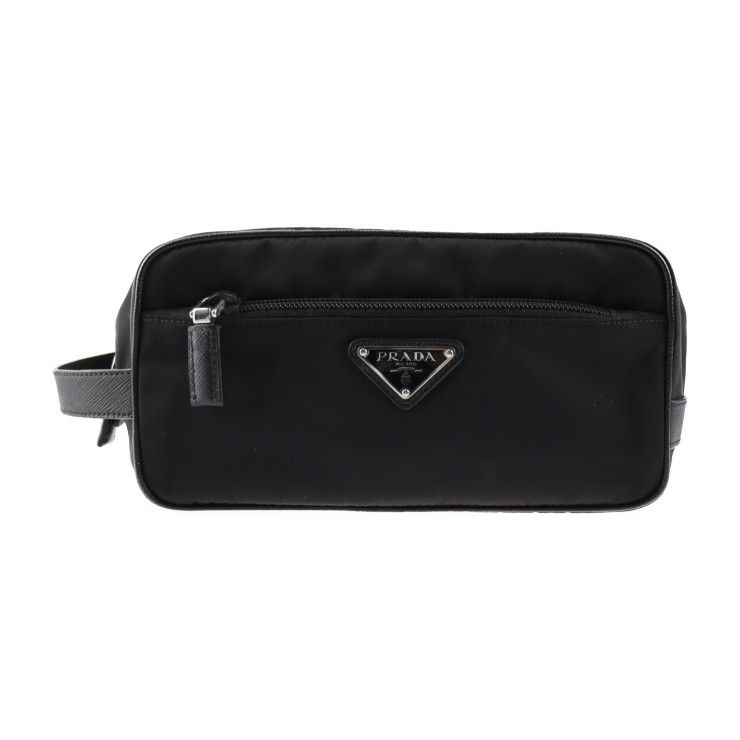 PRADA プラダ セカンドバッグ 2NA819 ナイロン レザー ブラック シルバー金具 トライアングルロゴ クラッチバッグ ハンドバッグ 三角ロゴマーク 本物保証