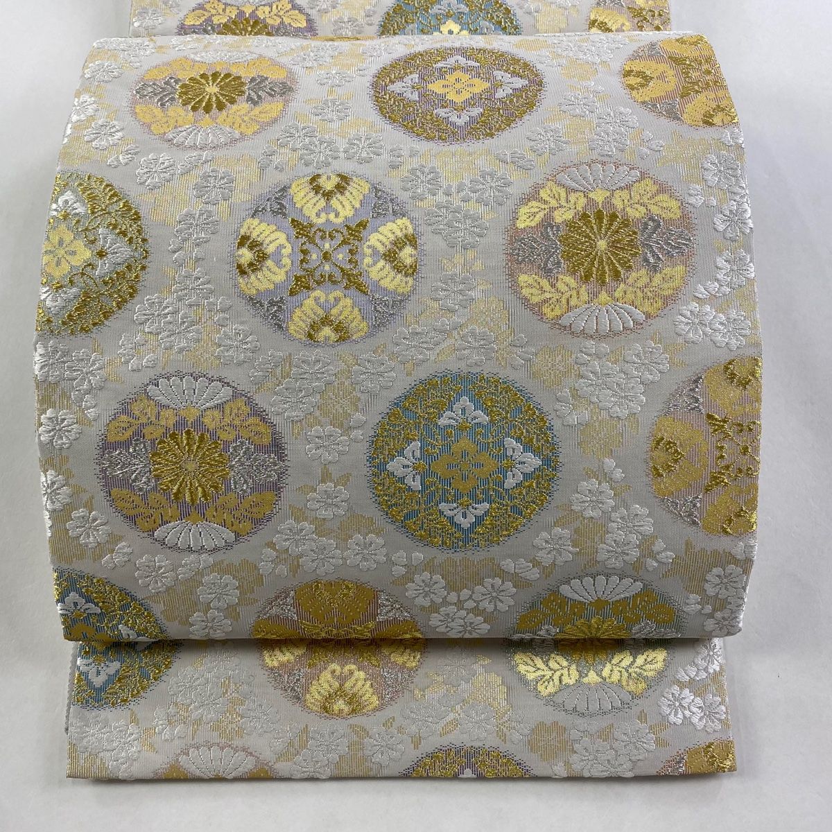 袋帯 浮線綾文 桜 金銀糸 唐織 灰茶 六通 正絹