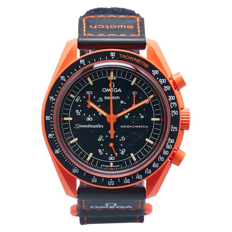 オメガ ×スウォッチ ムーンスウォッチ MISSION ON EARTH LAVA SO33O100 オレンジ ブラック セラミック ナイロン メンズ OMEGA 214-20831