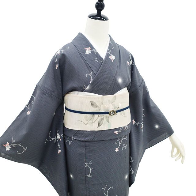 小紋 夏　絽　蛍ぼかし（裄長ロング）淡グレイ色 小紋 夏 絽 蛍ぼかし（裄長ロング）淡グレイ色