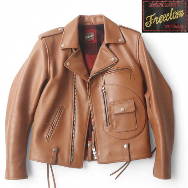 美品 Freedom フリーダム Dポケ ヴィンテージ Buco J-21モデル ウール裏地 牛革 レザー ダブルライダースジャケット 40 参考価格￥66，000-
