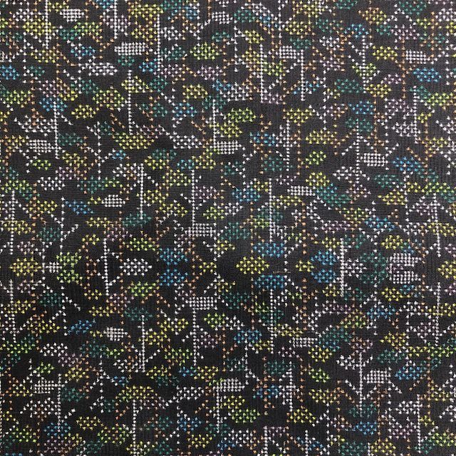 きものキレイ 大島紬 ほどき済 黒 多色 幾何学模様 絹 リユース secondhand KJ007
