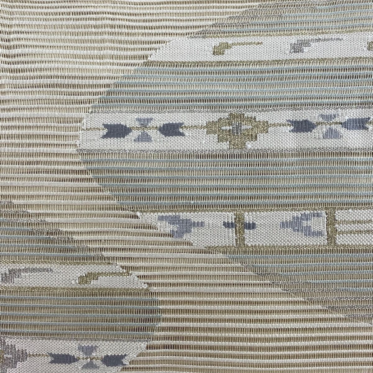 名古屋帯 秀品 夏帯 絽 八寸名古屋帯 幾何学 金銀糸 ベージュ