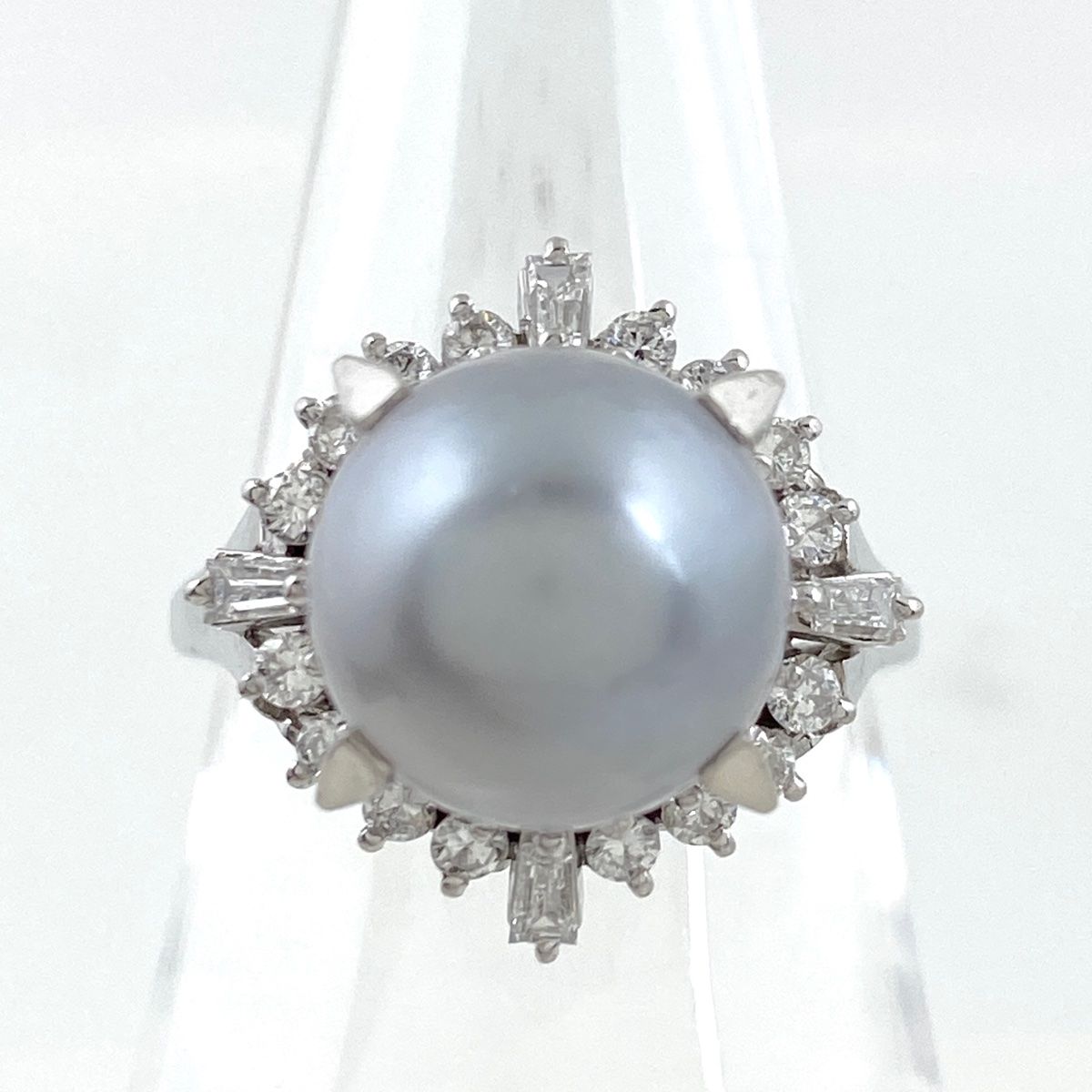 パール デザインリング プラチナ メレダイヤ 指輪 真珠 リング 17号 