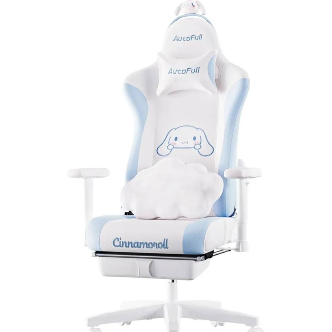 【新品】AutoFull(オートフル) シナモロール ゲーミングチェア デスクチェア サンリオ 雲の腰枕 着脱式ヘアバンド 椅子 腰痛対策 ベルベットヘッドピロー 昇降アームレスト チェア オットマン