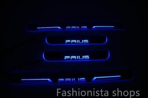 プリウス スカッフプレート 流れるPRIUSLED光るブルー連動イルミネーション青鏡面シーケンシャル4ピースshbcp63