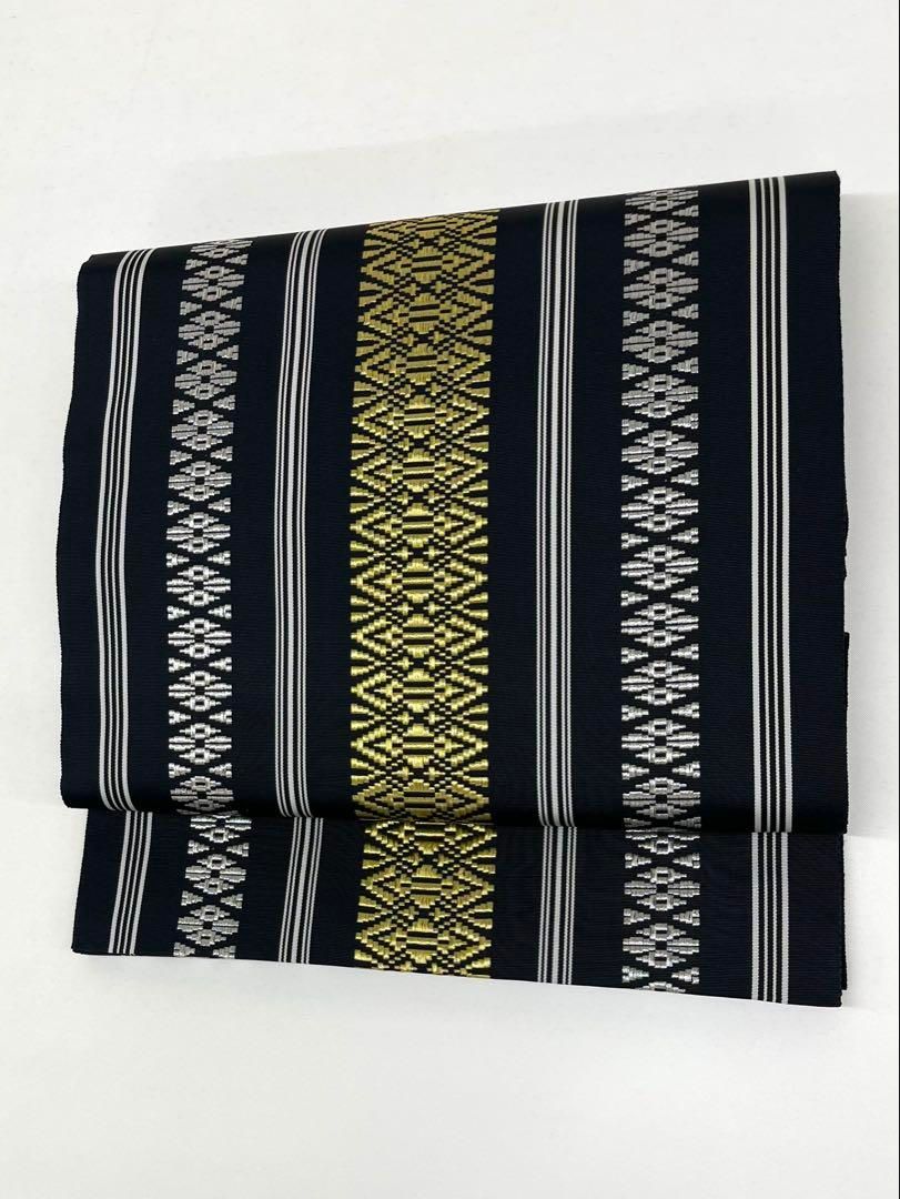 博多織 リバーシブル 全通 袋帯 献上柄 鳥 金糸 正絹 ガード加工済 Q812 博多織 リバーシブル 全通 袋帯 献上柄 鳥 金糸 正絹 ガード加工済