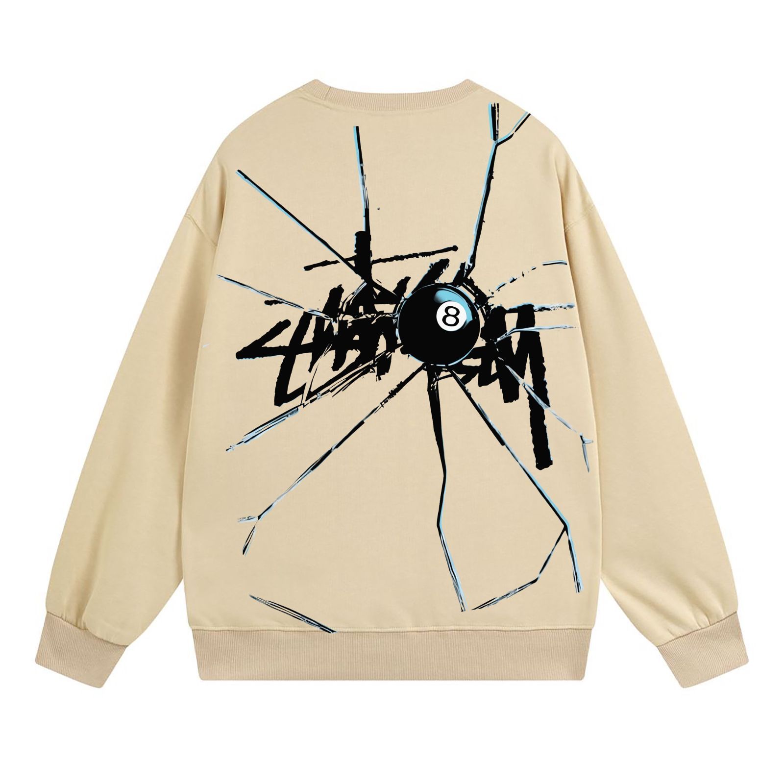 STUSSY SS23 破損した8号球プリントクルーネックスウェットシャツ 男女兼用