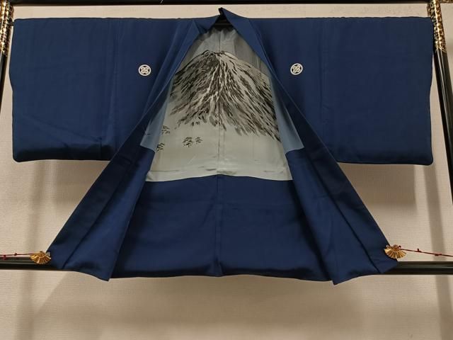 平和屋着物○男性 色紋付 羽織セット 濃藍色 正絹 逸品 AABA1279ph 平和 