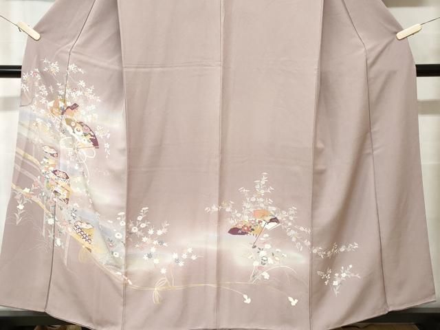 ［3941］訪問着 扇文箱花文 ぼかし 金彩 正絹 着物 袷 平和屋着物□訪問着 流水扇面花文 暈し染め 金彩 正絹 逸品
