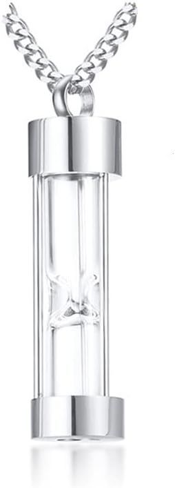 【在庫処分】[Rockyu] 砂時計ネックレス メモリアル メンズ レディース 香水瓶 ガラス 手元供養ネックレス 思い出 髪の毛 遺骨入れ ステンレス製 金属アレルギー対応 記念日 お盆 アクセサリ