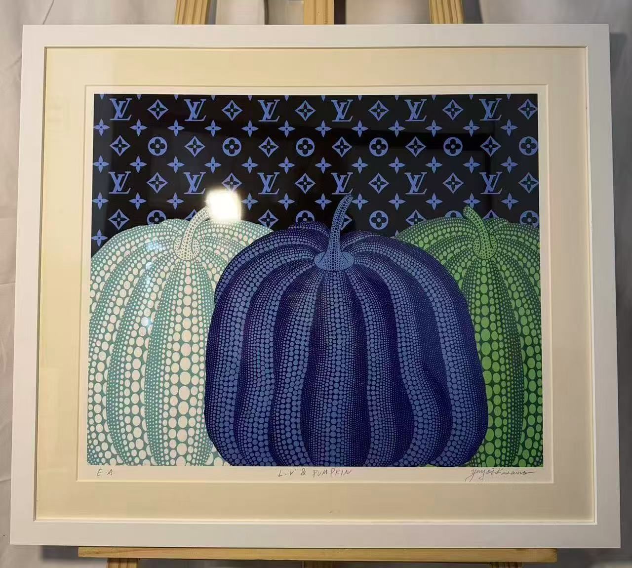 草間弥生 YAYOI KUSAMA かぼちゃ PUMPKIN パンプキン ブルー LV - PUMPKIN シルクスクリーン 版画 サイン付き 額済 イラスト 現代アート 模写 美術品 インテリア 飾り