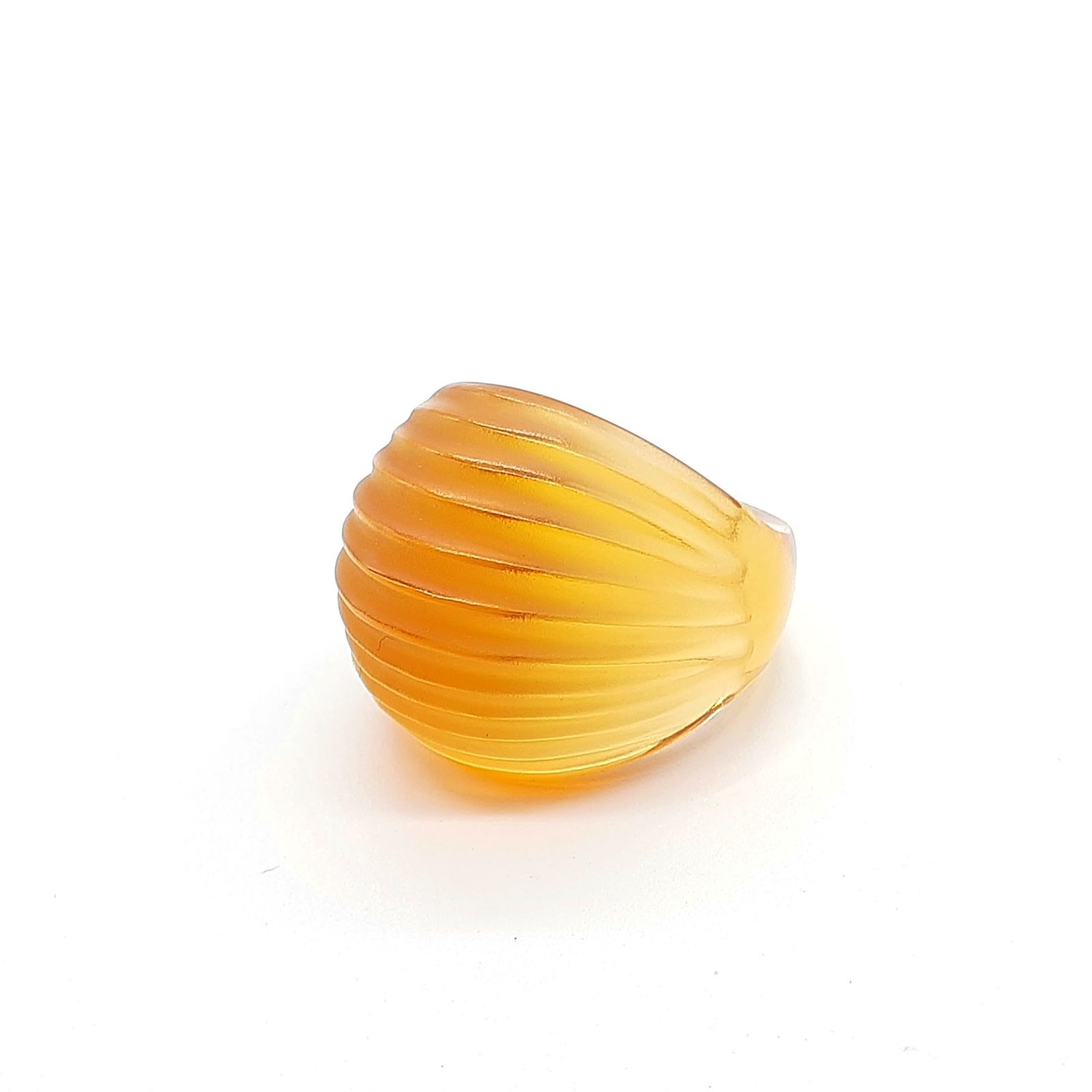 LALIQUE ラリック カボションリング 彫刻 アンバー オレンジ