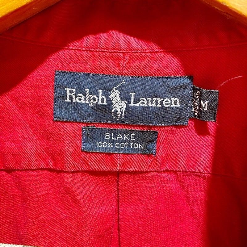 ラルフローレン Ralph Lauren ボタンダウン シャツ 無地 ワンポイント ポニー 刺繍 BLAKE 長袖 サイズ：メンズ M レッド【PI】